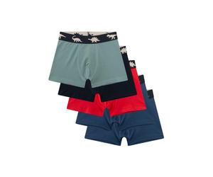 Boxershorts SANETTA "Boxershort 5er Pack", Jungen, Gr. 140, bunt (blau, schwarz, grün, rot), Obermaterial: 95% Baumwolle CO. 5% Elasthan EL., Unterhosen (15552960-140) blau, schwarz, grün, rot