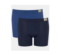 Boxershorts SLOGGI "Men GO Natural", Herren, Gr. XL, blau (blau, schwarz combination), Single Jersey, Obermaterial: 95% Baumwolle, 5% Elasthan, clean, unifarben, körpernah, Unterhosen, mit langem Bein