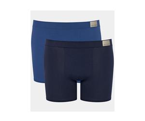 Boxershorts SLOGGI "Men GO Natural", Herren, Gr. XL, blau (blau, schwarz combination), Single Jersey, Obermaterial: 95% Baumwolle, 5% Elasthan, clean, unifarben, körpernah, Unterhosen, mit langem Bein