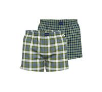 TOM TAILOR Herren Web-Boxershorts, 2er Pack - Unterwäsche, Unterhose, Baumwolle, Logo, kariert Blau/Grün/Weiß S