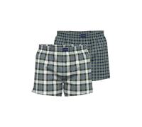 TOM TAILOR Herren Web-Boxershorts, 2er Pack - Unterwäsche, Unterhose, Baumwolle, Logo, kariert Blau/Grün/Weiß S