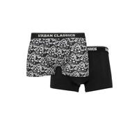 Boxershorts URBAN CLASSICS "Urban Classics Herren Organic Boxer Shorts 2-Pack", Herren, Gr. XXL, 1 Stk., schwarz-weiß (detail aop schwarz), 95% Baumwolle (Bio), 5% Elasthan, Unterhosen (41600653-XXL) 