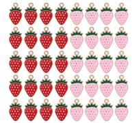 BOXOB 40 Stück Erdbeer Anhänger in Großpackung, Rote und Rosa Emaille Frucht Anhänger zur Schmuckherstellung Ohrringe Halsketten Basteln Schlüsselanhänger Taschenzubehör