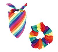 BOXOB Regenbogen Halstuch und Haargummi Set, Bunt LGBT Pride-Bandana-Schal Buntes Halstuch für Frauen Männer Hunde Haustiere, Pride-Paraden und Festivals