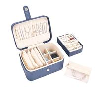 Boxudeli 2 Ebenen Schmuckkästchen mit 4 Schmuckbeuteln aus Samt, großer Reise Schmuckkästchen Klein, mittelgroße Schmuckaufbewahrungsbox, tragbare Schmuckschatulle aus PU-Leder für Damen (Marineblau)