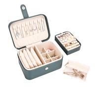 Boxudeli 2 Ebenen Schmuckkästchen mit 4 Schmuckbeuteln aus Samt, großer Reise Schmuckkästchen Klein, mittelgroße Schmuckaufbewahrungsbox, tragbare Schmuckschatulle aus PU-Leder für Damen (Dunkelgrün)