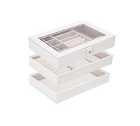 Boxudeli 3 Ebenen Schmucktablett Stapelbar, Schmuckkästchen groß Schmuckschalen Schubladedisplay mit transparentem Deckel, Schmuckaufbewahrung Organiser (Weiß, 3 Lagen Deckel zum Anbringen)