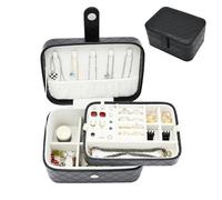 Boxudeli Reise Schmuckkästchen, 2-Ebenen Schmuck-Organizer, Mittelgroße Reise Schmuckschatulle, Tragbare Schmuckaufbewahrungsboxen aus Kunstleder mit Argyle-Muster für Damen (Reinschwarz)