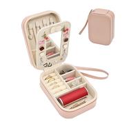 Boxudeli schmuckkästchen klein mit Handschlaufe, kleine Schmuckschatulle aus PU-Leder mit Spiegel, Reiseschmuckschatullen für Frauen und Mädchen, Schmuckorganizer-Aufbewahrungsbox (dreckig pink)