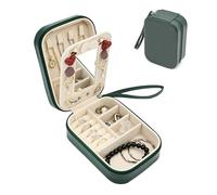 Boxudeli schmuckkästchen klein mit Handschlaufe, kleine Schmuckschatulle aus PU-Leder mit Spiegel, Reiseschmuckschatullen für Frauen und Mädchen, Schmuckorganizer-Aufbewahrungsbox (dunkelgrün)