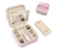 Boxudeli Schmuckkästchen Reise, Schmuckkasten aus Samt mit Spiegel, kleine Schmuckaufbewahrungsboxen für Frauen, Schmuckschatulle für Ringe, Ohrringe, Halsketten und Armbänder (Rosa)