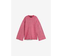 Strickpullover BONPRIX, Damen, Gr. 40/42 (M), rosa (beerenrot, wollweiß meliert), Strick, Obermaterial: 100% Polyester, meliert, unifarben, oversize hüftbedeckend, Rundhals, Trompetenärmel,weit Strick