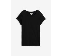 T-Shirt BONPRIX "Boxy-Shirt", Damen, Gr. 36/38 (S), schwarz, Web, Obermaterial: 100% Baumwolle, figurumspielend normal, Rundhals, Aufschlag, Shirts T-Shirt, lockere, figurumspielende Passform, Kurzarm