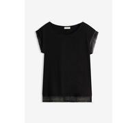 T-Shirt BONPRIX, Damen, Gr. 40/42 (M), schwarz, Jersey, Obermaterial: 100% Baumwolle, unifarben, bequem hüftbedeckend, Rundhals, angeschnitten Spitzenkante, Shirts T-Shirt, bequeme Passform, überschni
