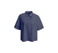 Kurzarmbluse SMITH & SOUL, Damen, Gr. M, blau (marine), Material: 70% Baumwolle, 27% Polyamid, 3% Elasthan, unifarben, regular fit normal, hoch geschlossener Ausschnitt, gerader Abschluss, Blusen, mit