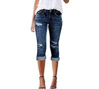 Boyfriend Jeans Damen Capri Sommer 3/4 Jeanshose Kurze Caprihose High Waist Sommerjeans Skinny Fit Hohe Taille Denim Hose Sommerhose Leicht Ripped Jeanshosen Angebote Des Tages Heute Sale Bekleidung