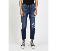 Boyfriend-Jeans GANG "94NICA CROPPED", Damen, Gr. 33, real destroy midblau, Denim/Jeans, Obermaterial: 90% Baumwolle, 8% Polyester, 2% Elasthan, casual, bequem knöchelfrei, Jeans, mit geraden und verk