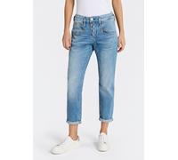 Boyfriend-Jeans HERRLICHER "Shyra Cropped Denim Stretch", Damen, Gr. 33, N-Gr, blau (blasted), Denim/Jeans, Obermaterial: 98% Baumwolle, 2% Elasthan, 7/8-Länge, Jeans, mit Abnähern, Umschlagsaum (4147