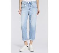 Boyfriend-Jeans HERRLICHER "Shyra Tap Denim", Damen, Gr. 32, N-Gr, blau (bleach), Denim/Jeans, Obermaterial: 99% Baumwolle, 1% Elasthan, Destroyed-Effekte, straight fit 7/8-Länge, Jeans, High Waist mi