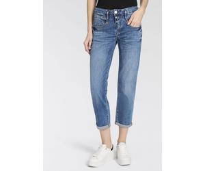 Boyfriend-Jeans HERRLICHER "Shyra Tap Denim Light", Damen, Gr. 26, N-Gr, sun faded, Denim/Jeans, Obermaterial: 98% Baumwolle, 2% Elasthan, straight fit 7/8-Länge, Jeans, im Straight Fit, mit Knopfleis