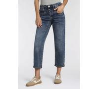 Boyfriend-Jeans HERRLICHER "Shyra Tap Denim Light", Damen, Gr. 33, N-Gr, oceanside, Denim/Jeans, Obermaterial: 98% Baumwolle, 2% Elasthan, straight fit 7/8-Länge, Jeans, im Straight Fit, mit Knopfleis