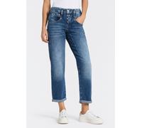 Boyfriend-Jeans HERRLICHER "Shyra Tap Denim Stretch", Damen, Gr. 26, N-Gr, ocean, Denim/Jeans, Obermaterial: 98% Baumwolle, 2% Elasthan, 7/8-Länge, Jeans, mit halb verdeckter Knopfleiste, High Waist (