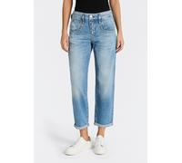 Boyfriend-Jeans HERRLICHER "Shyra Tap Denim Stretch", Damen, Gr. 27, N-Gr, blasted, Denim/Jeans, Obermaterial: 98% Baumwolle, 2% Elasthan, 7/8-Länge, Jeans, mit halb verdeckter Knopfleiste, High Waist