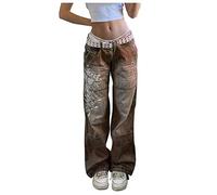 Boyfriend Jeans Teenager Mädchen Y2K Jeans Baggy Low Waist Jeanshosen Cargohose Vintage Schlaghose-Jeans Wide Leg Weites Bein Damenjeans E-Girl Harajuku Streetwear Pants Trousers