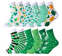 Boyiee 24 Paar Feiertag Socken Valentinstag St. Patrick's Day Ostern Süß Bedruckt Geschenk Socken für Damen Herren (Kleeblatt Stil)