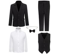 Boy's 5 Stück Smokings Kleinkind Formale Anzüge Set Kinder Slim Fit Anzug für Hochzeiten(12,Schwarz)