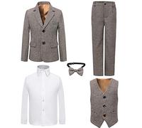 Boy's 5 Stück Smokings Kleinkind Formale Anzüge Set Kinder Slim Fit Anzug für Hochzeiten(4,Leinen)