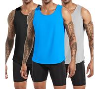 Boyzn 3er Pack Gym Tank Top Herren, Sport Ärmelloses T Shirts Fitness Achselshirts Muscleshirt Trainingsshirt Tanktop, Atmungsaktive Laufshirt Bodybuilding Sleeveless Shirt Black/Gray/Blue-3P04-S