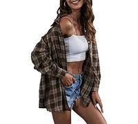 Bozanly Flanell Buffalo Plaid Shirts für Frauen Oversized Button Down Shacket Bluse Tops, Braun, XX-Large