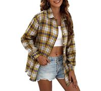 Bozanly Flanell Buffalo Plaid Shirts für Frauen Oversized Button Down Shacket Bluse Tops, gelb, XX-Large