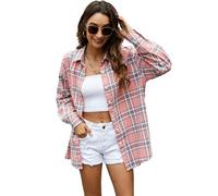 Bozanly Herbst Fashion Oversized Flanell Buffalo Plaid Shirts für Damen, Pink, XX-Large