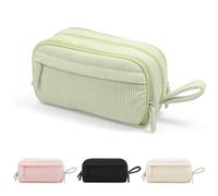 Boziee Federmäppchen Cord-Stoff Stiftetasche für Mädchen Teenager Große Kapazität Schulmäppchen mit 3 Fächern Pencil case für Schule und Büro (Grün )