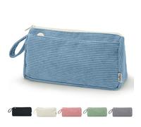 Boziee Federmäppchen Mäppchen Cord-Stoff Mädchen Teenager Stiftetasche Federtasche Pencil Case Schulmäppchen für Schule | Büro (Blau)