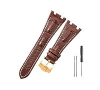 BPBZUTUMDZ Lederuhrenarmbänder passend for Audemars und passend for Piguet Royal Oak 15710 26471 26474 28 mm mit Faltschließe(Brown white-Gold-K13)