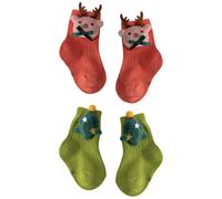 BPTRKOM 2 Paar Baby Socken (1-3 Jahre alt) - Weiche Baumwolle ABS Anti-Rutsch Socken für Kinder mit Tierdesign -Antirutschsocken Kinder(Weihnachtsversion)