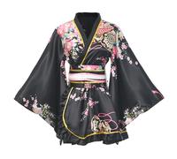 BPURB Kimono-Kostüm japanisches traditionelles Geisha-Yukata-Cosplay Damen sexy Kirschblüten Bademantel Nachtwäsche mit Obi-Gürtel, Schwarz, M