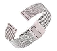 BQAXUREW EDVENA Mesh Milanese Loop Uhrenarmband Edelstahl Silber Schwarz Armbanduhrenarmband Faltschließe 16mm 18mm 20mm 22mm 24mm(Silver,22mm)