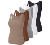 BQTQ 5 Stück Unterhemd Damen Tank Top mit Quadratischem Ausschnitt, Elastische Tank Tops Camisole Crop Top Stretch Untershirt Ärmellos, Schwarz, Weiß, Grau, Siena, Mistyrose, M