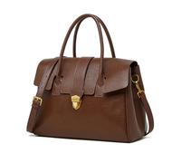 BQWXIEC Handtasche mit Tragegriff für Damen, echtes Leder, Retro-Umhängetasche, Tragetasche, Aktentasche, modische Pendlertasche (Dark Brown)