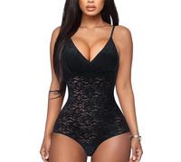 BRABIC Spitzen-Body für Damen, Bauchweg, Shapewear, ärmelloses Oberteil, V-Ausschnitt, rückenfrei, Camisole Jumpsuit - Schwarz - X-Large