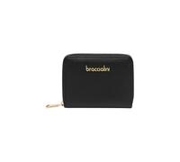 Braccialini Basic Mini-Zip-Around-Portemonnaie aus Leder in Gold, mit goldfarbigem Frontlogo. Innen eine Reißverschlusstasche für Münzen.