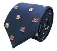BRACO Krawatte Mario Bros Pixels Plüsch Toad - Dunkelblau Schmale Elegante Videospiel-Krawatte - Größe 6 x 155 cm.