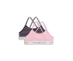 Bralette "2PK STRAPPY BRALETTE PRINT", Damen, Gr. 152/158, N-Gr, bonita pink, breton stripe, Jersey, Obermaterial: 95% Baumwolle, 5% Elasthan, TOMMY HILFIGER UNDERWEAR, körpernah, BHs Bralette, mit Lo