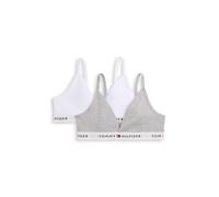 Bralette-BH "2 PK TRIANGLE BRALETTE", Damen, Gr. 152/158, N-Gr, weiß, lt grau htr, Jersey, Obermaterial: 95% Baumwolle, 5% Elasthan, TOMMY HILFIGER UNDERWEAR, BHs, ohne Verschluss (43330254-152) weiß,