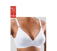 Bralette-BH PETITE FLEUR, Damen, Gr. 75, Cup B, schwarz-weiß (2xweiß, 1xschwarz), Jersey, Obermaterial: 75% Baumwolle, 15% Elasthan, 10% Polyester, Basic, BHs Triangel-BH Bügelloser-BH BH-Set BH, ohne