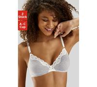 Bralette-BH PETITE FLEUR, Damen, Gr. 75, Cup C, grau (hellgrau, meliert, weiß), Spitze, Obermaterial: 90% Baumwolle, 5% Elasthan, 5% Polyamid, BHs BH BH-Set Teenie-BH Wäsche, ohne Bügel aus Baumwolle